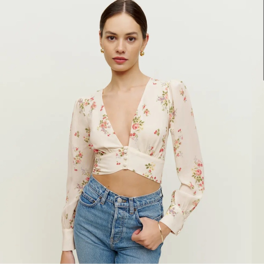 Reformation Floral Cream Blouse